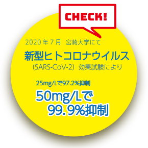 新型ヒトコロナウイルス 50mg/Lで99.9％抑制